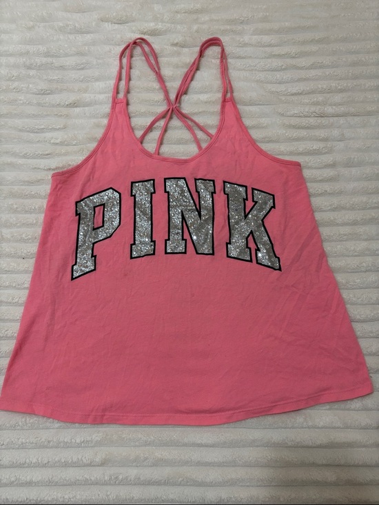 PINK Victoria's Secret Tops - PINK Victoria's Secret Hot Pink Strappy Tank with Silver Glitter Logo